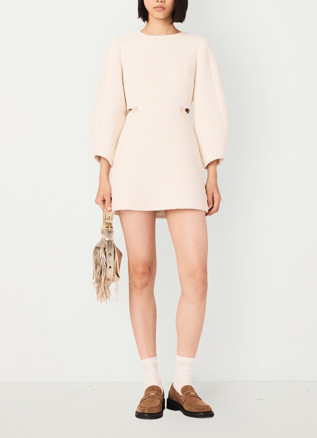 Maje Mini jurk met tweed-look - voorkant 6 creme