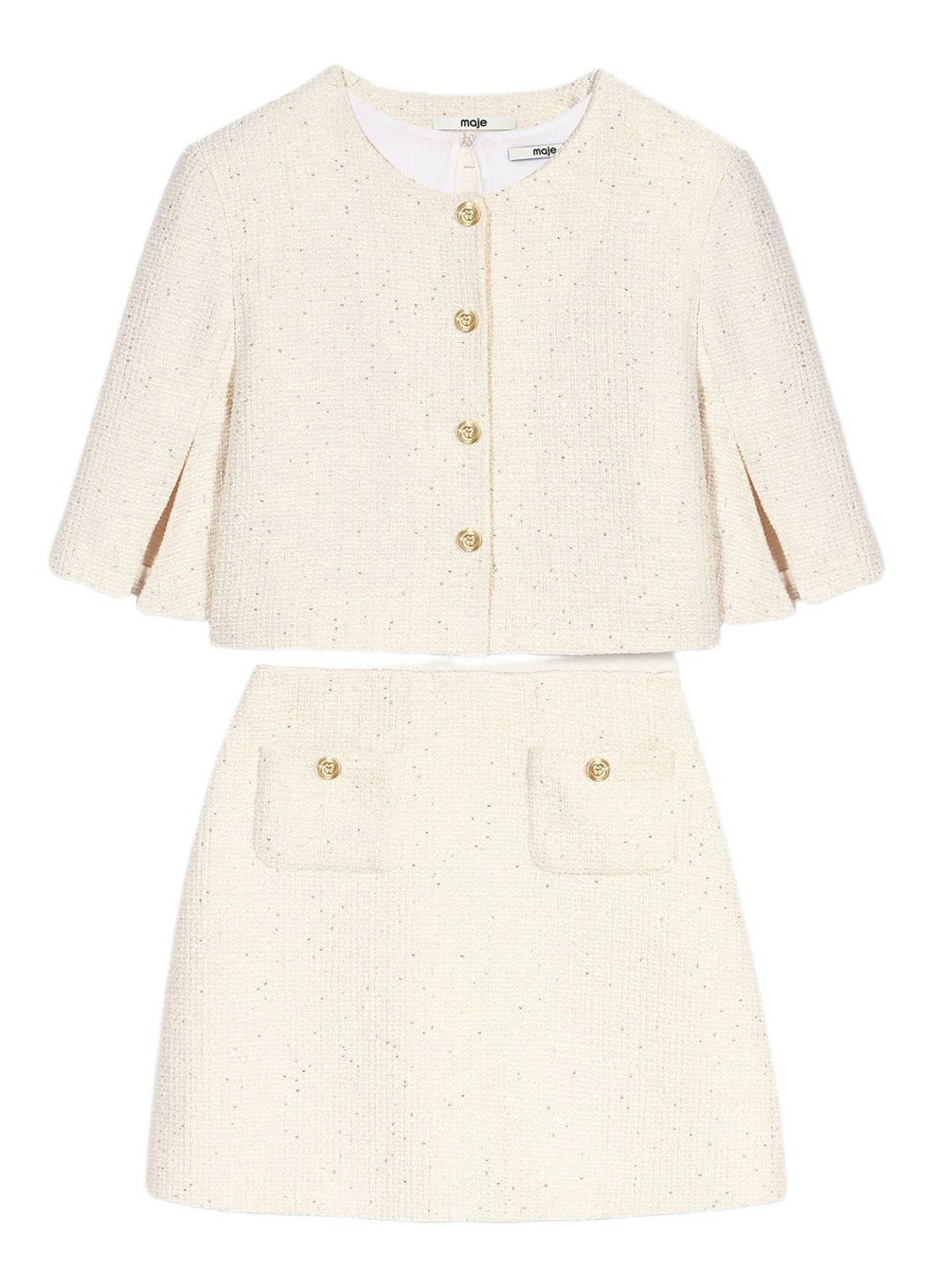 Maje Mini jurk met tweed-look - voorkant beige