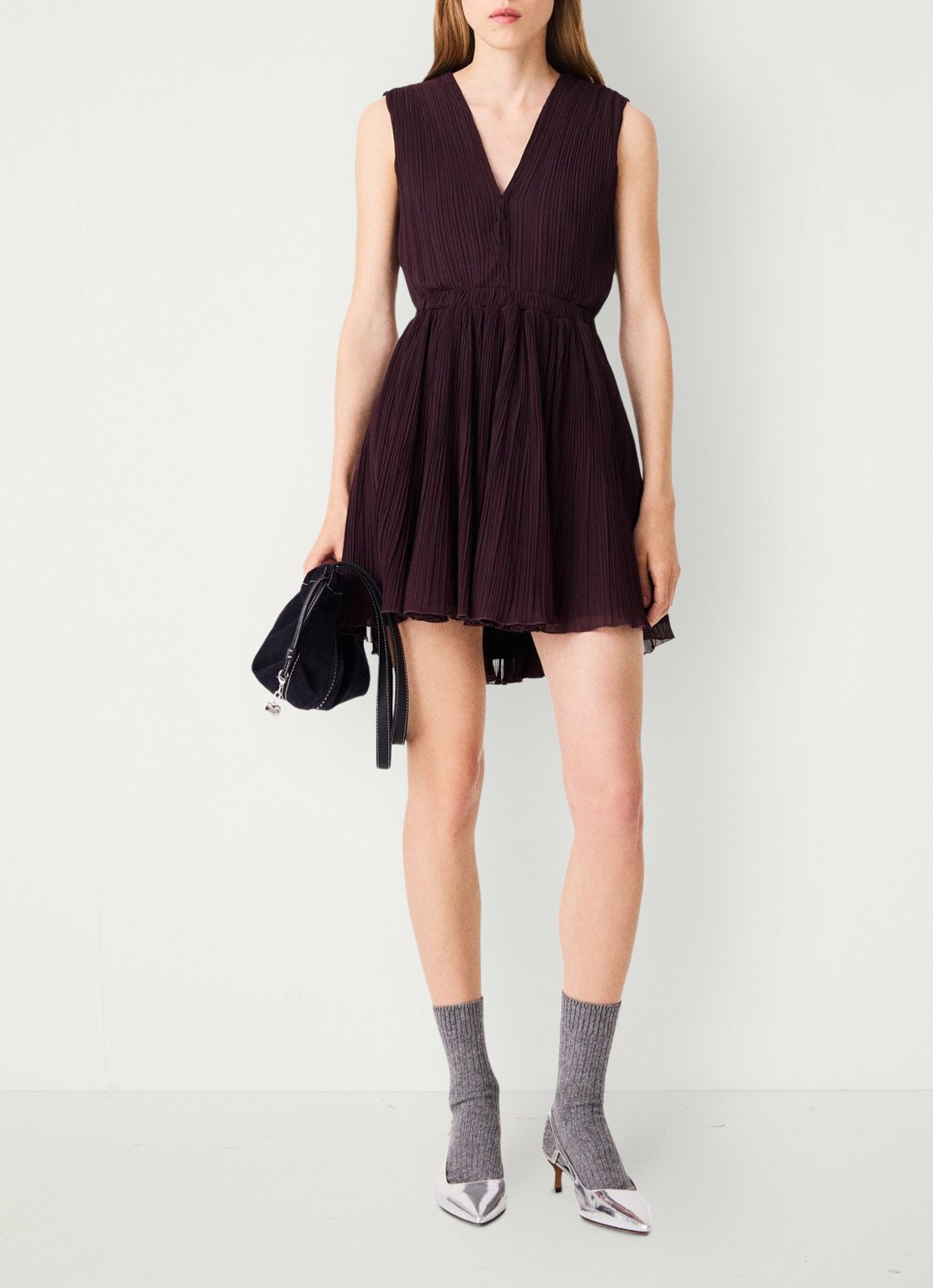 Maje Mini jurk met V-hals - voorkant 8 paars