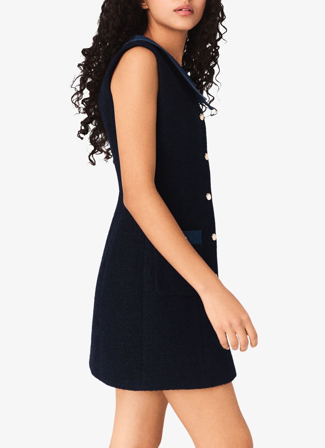Maje Mini jurk van blouclé met opgestikte zakken - detail 5 donkerblauw