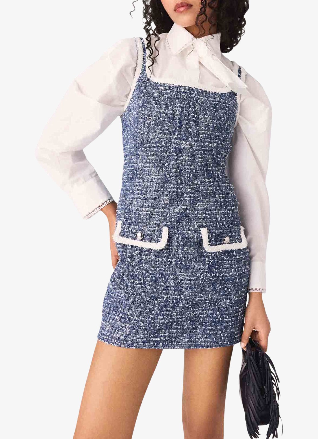 Maje Mini jurk van tweed met klepzakken - detail 4 donkerblauw