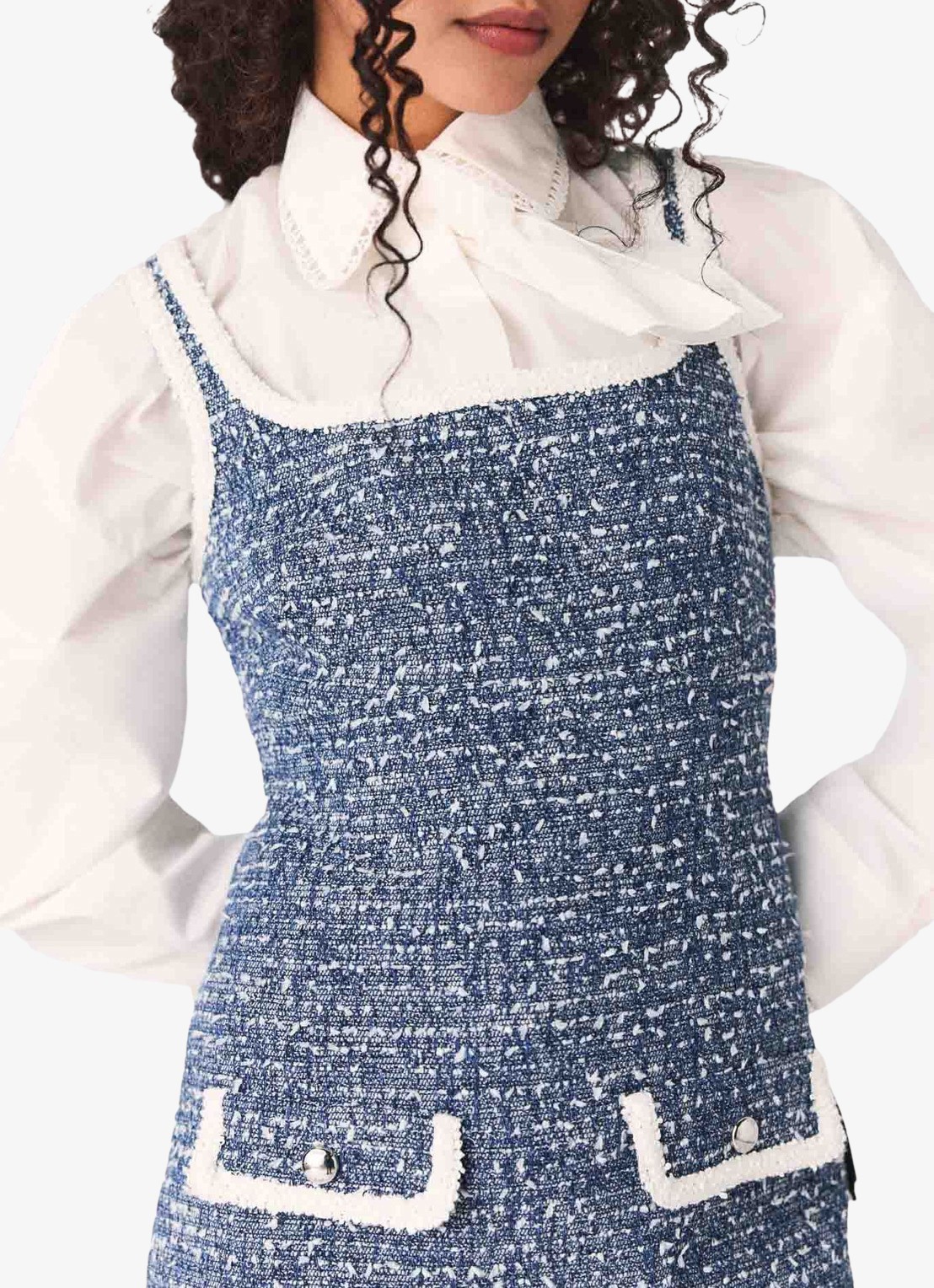 Maje Mini jurk van tweed met klepzakken - detail 6 donkerblauw