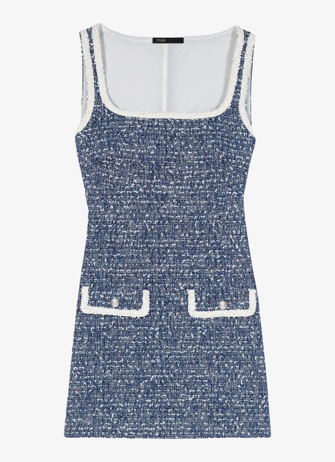Maje Mini jurk van tweed met klepzakken - voorkant donkerblauw