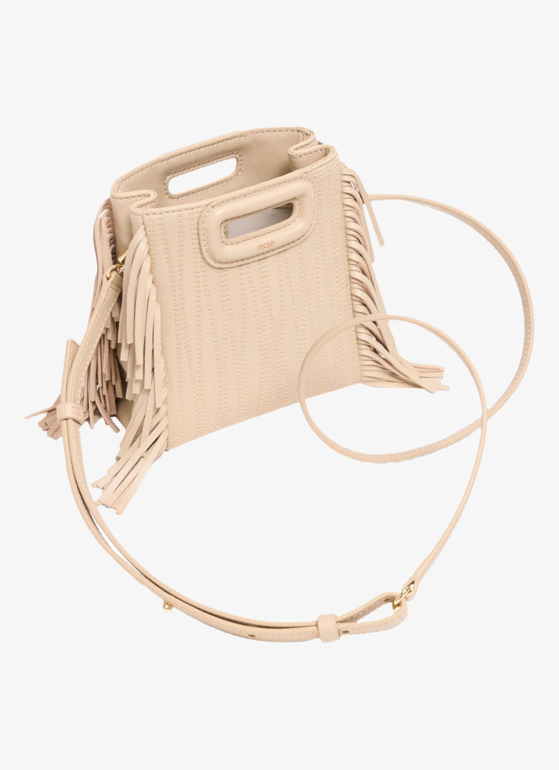 Maje Mini M tas van getikte leder - detail 5 creme