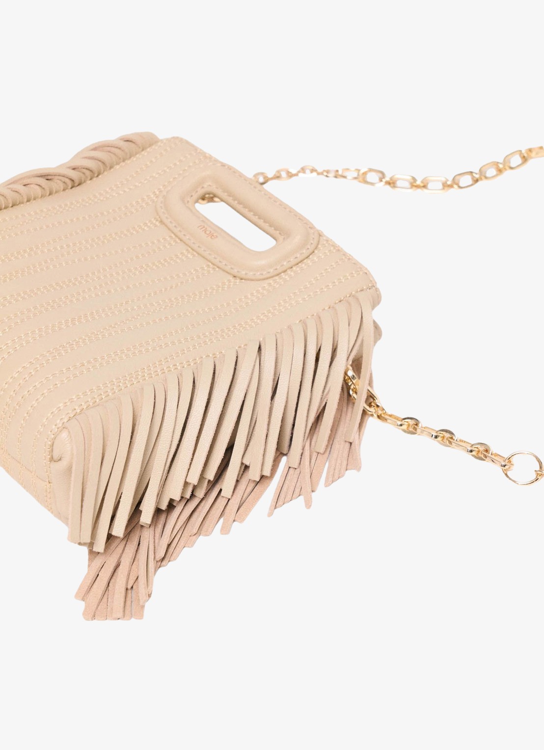 Maje Mini M tas van getikte leder - detail 7 creme