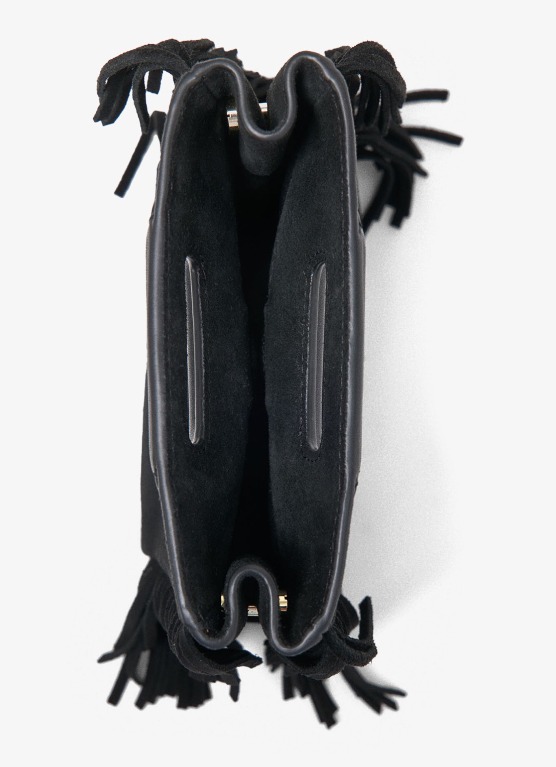 Maje Mini M tas van suéde met franjes - detail 5 zwart
