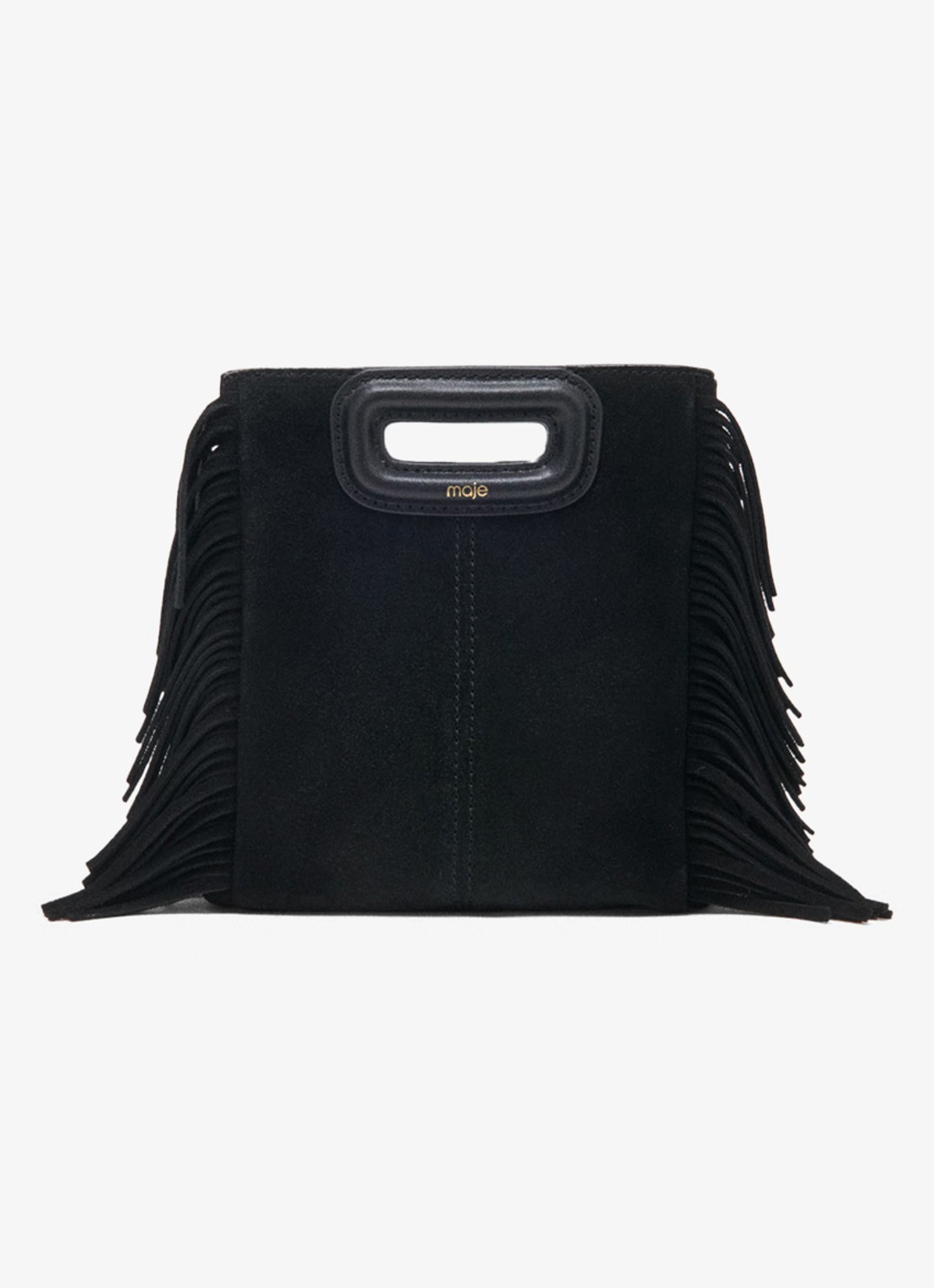 Maje Mini M tas van suéde met franjes - voorkant 6 zwart