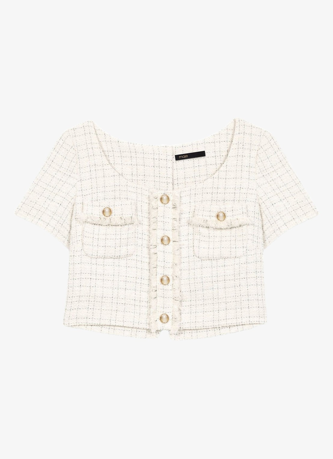 Maje Mini rok en cropped vest van tweed - detail 4 beige