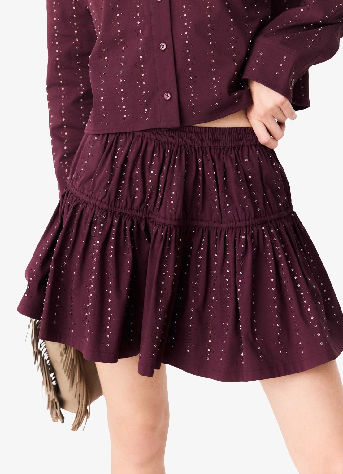 Maje Mini rok met lurex - detail 2 bordeauxrood