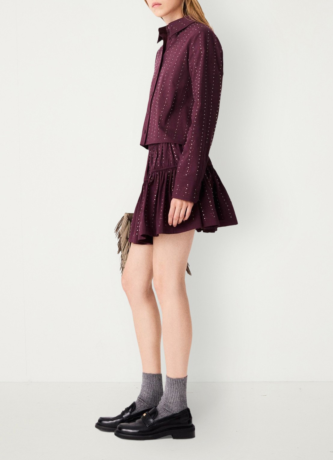 Maje Mini rok met lurex - detail 3 bordeauxrood