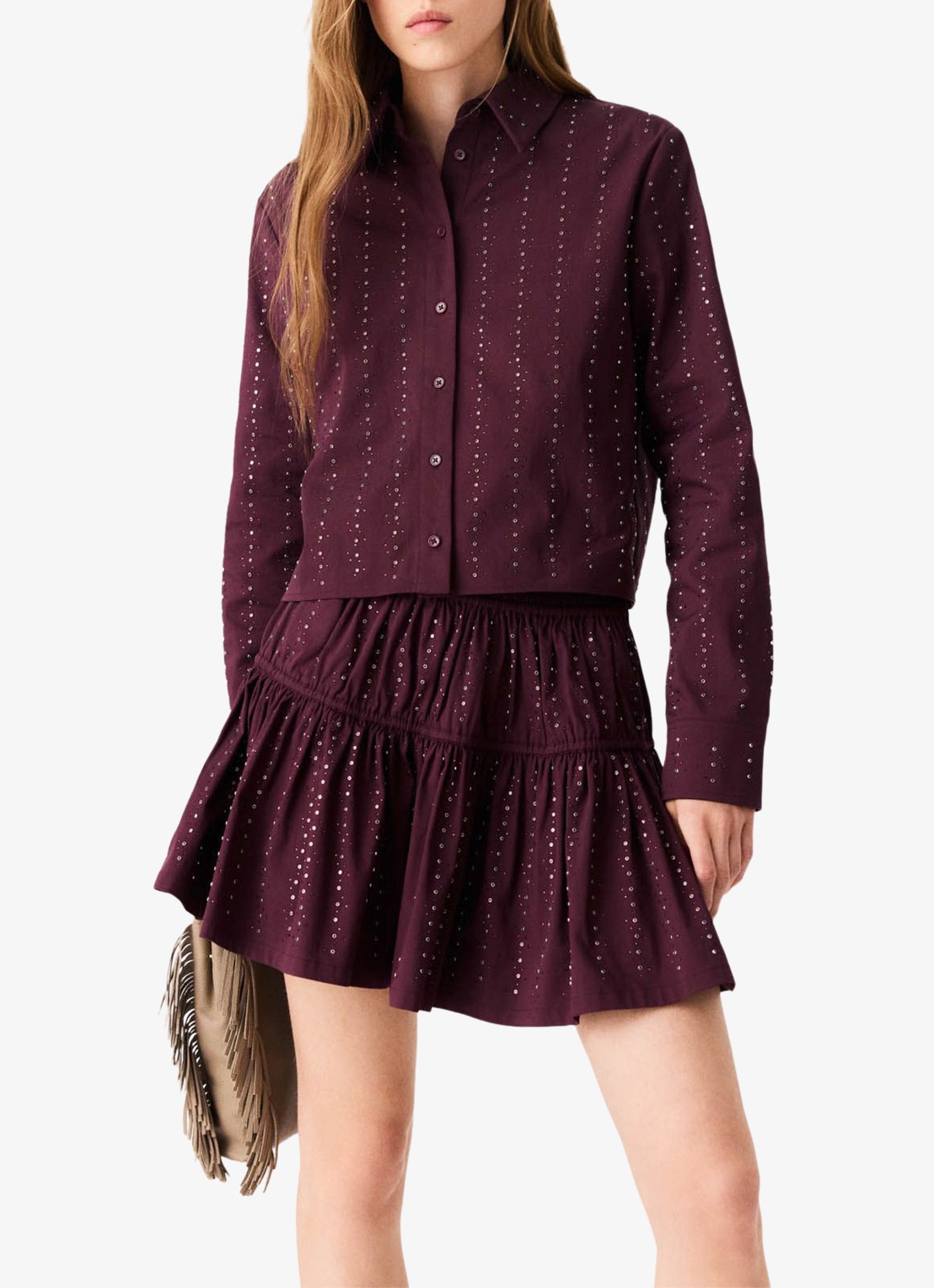 Maje Mini rok met lurex - detail 6 bordeauxrood