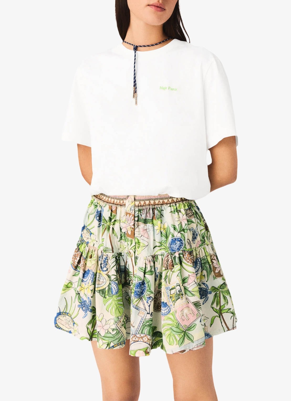 Maje Mini rok met plooien en print - detail 2 groen