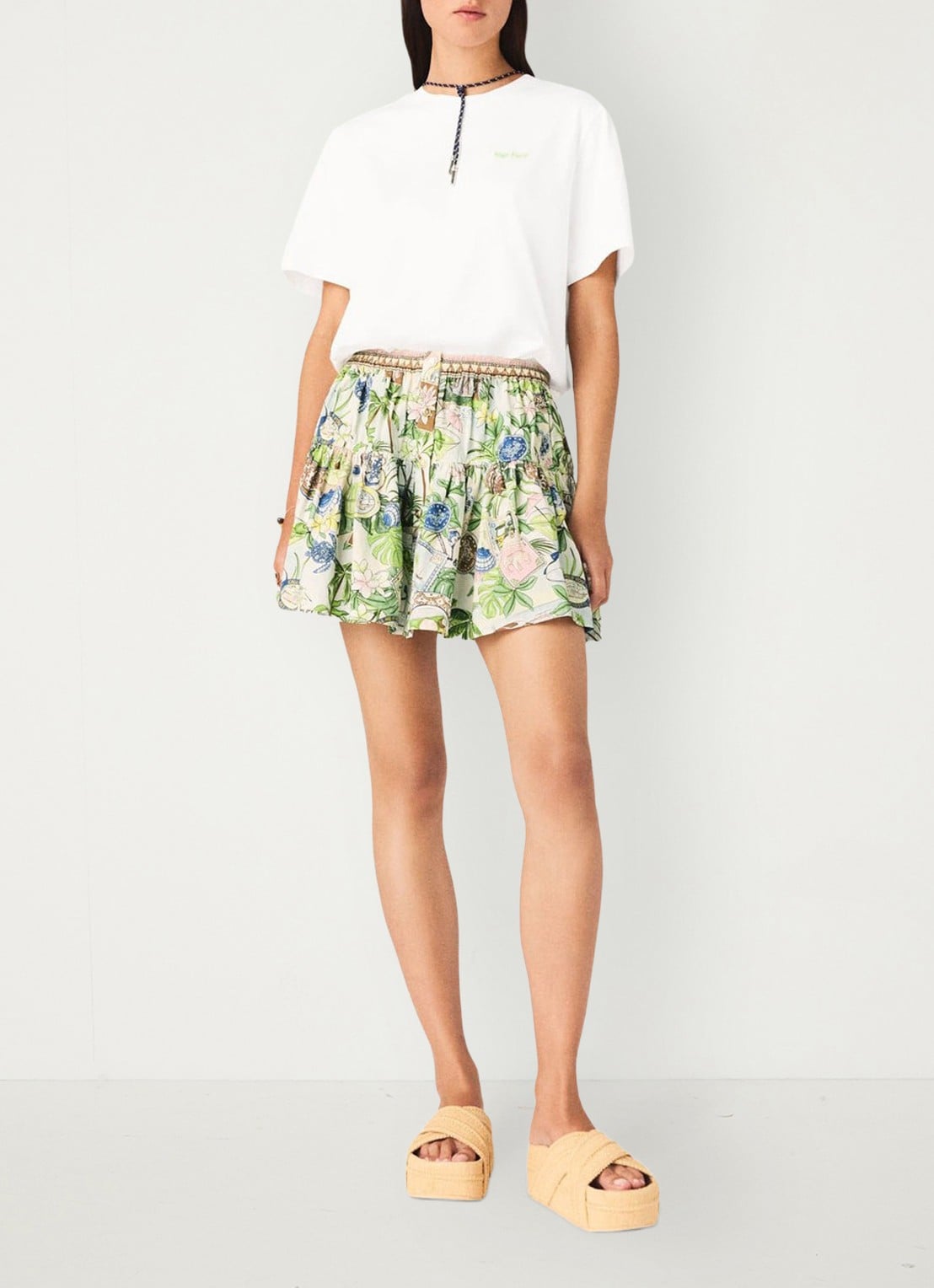 Maje Mini rok met plooien en print - voorkant 6 groen