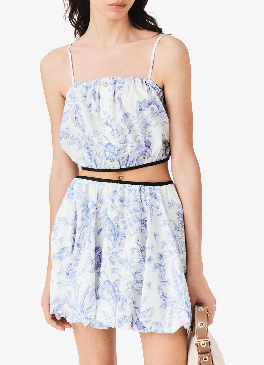 Maje Mini rok met plooien en print - detail 7 blauw