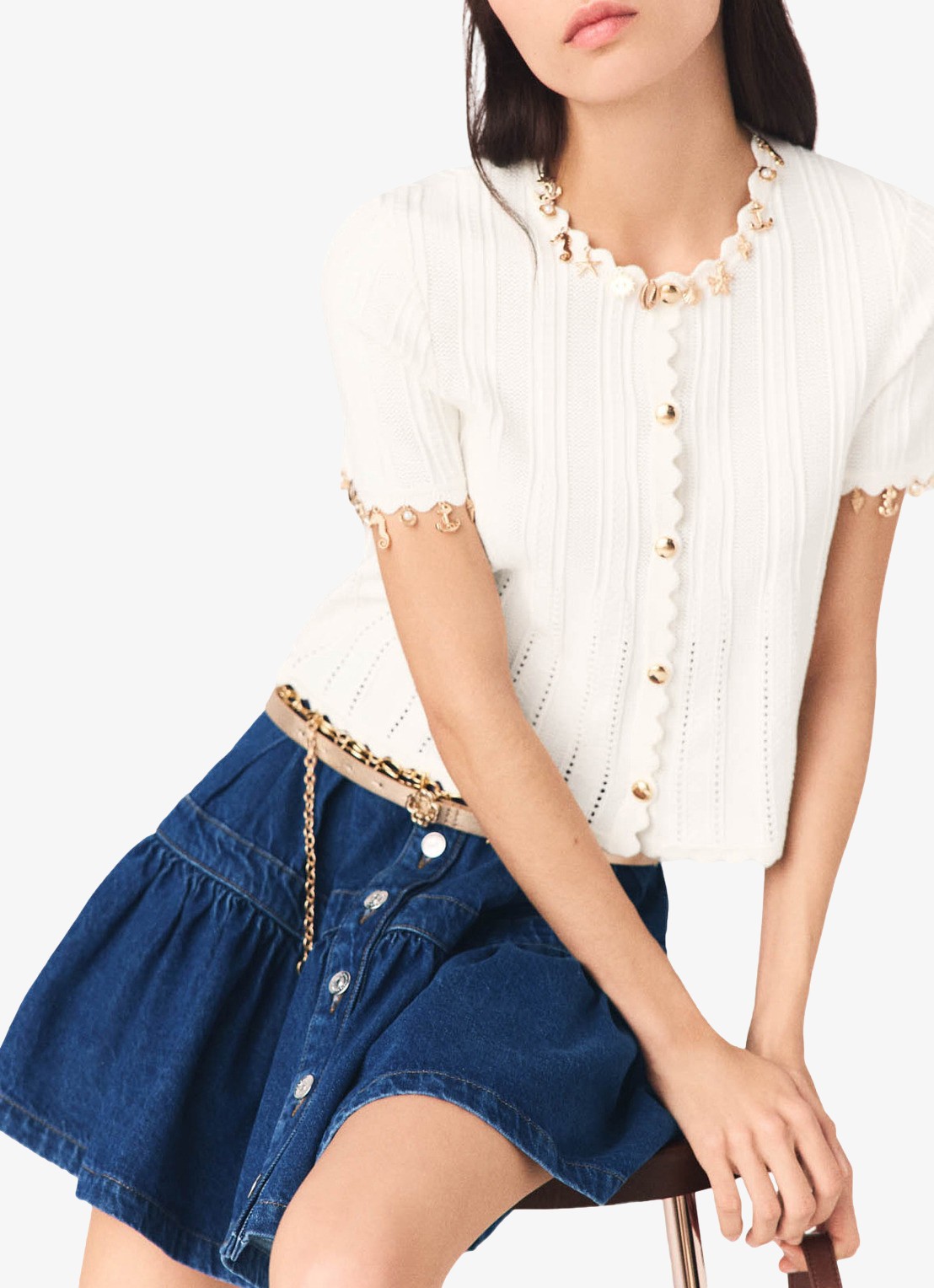 Maje Mishell ribgebreide top met strass - detail 4 wit