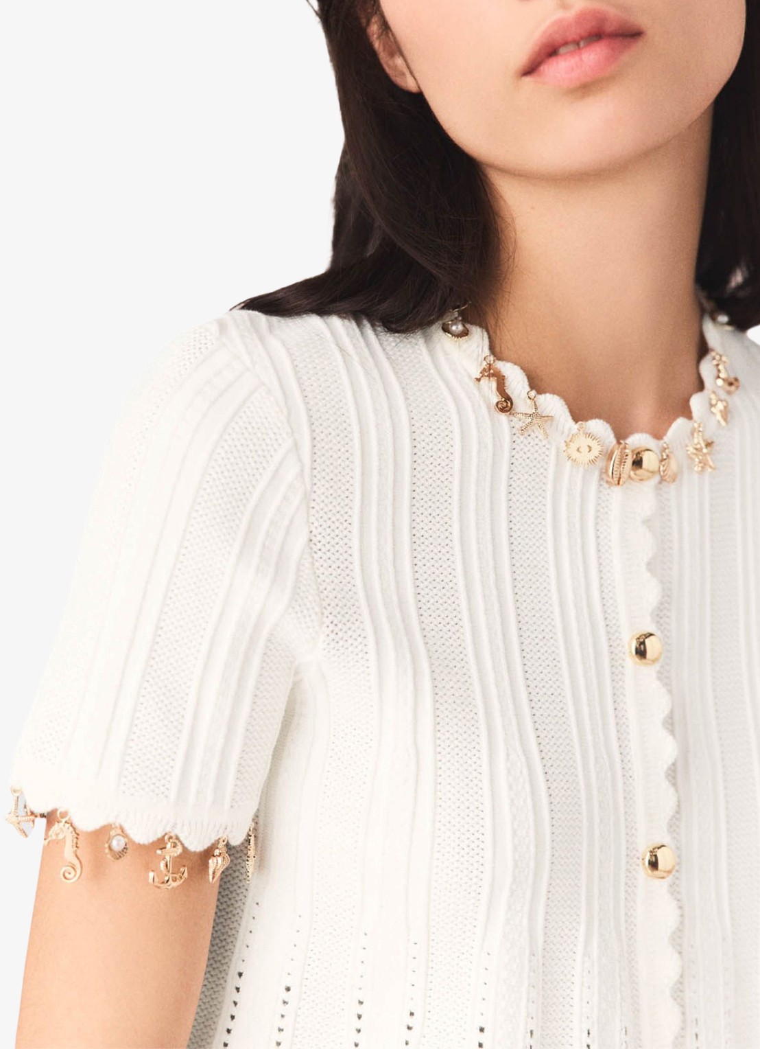 Maje Mishell ribgebreide top met strass - detail 6 wit