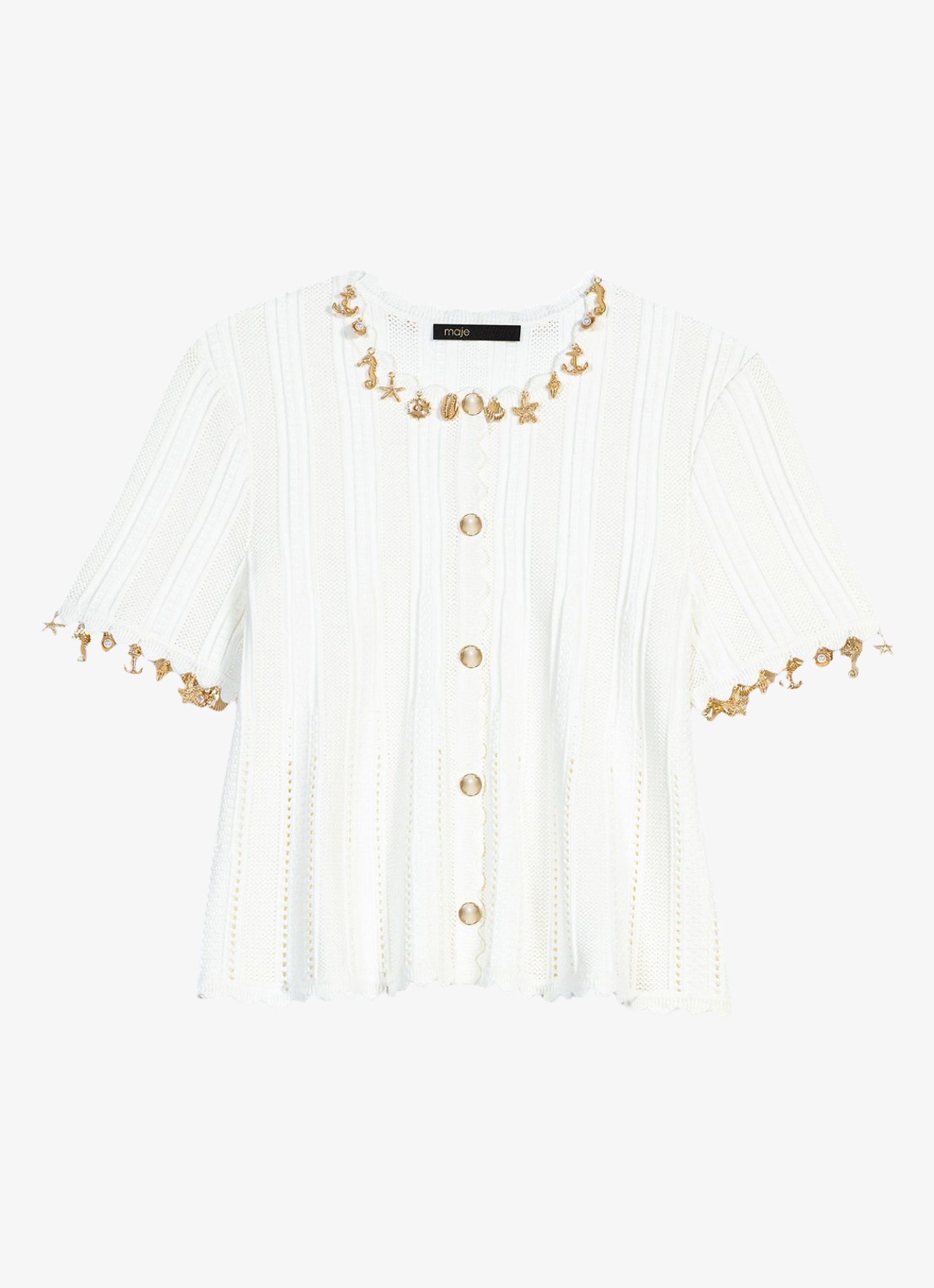 Maje Mishell ribgebreide top met strass - voorkant wit