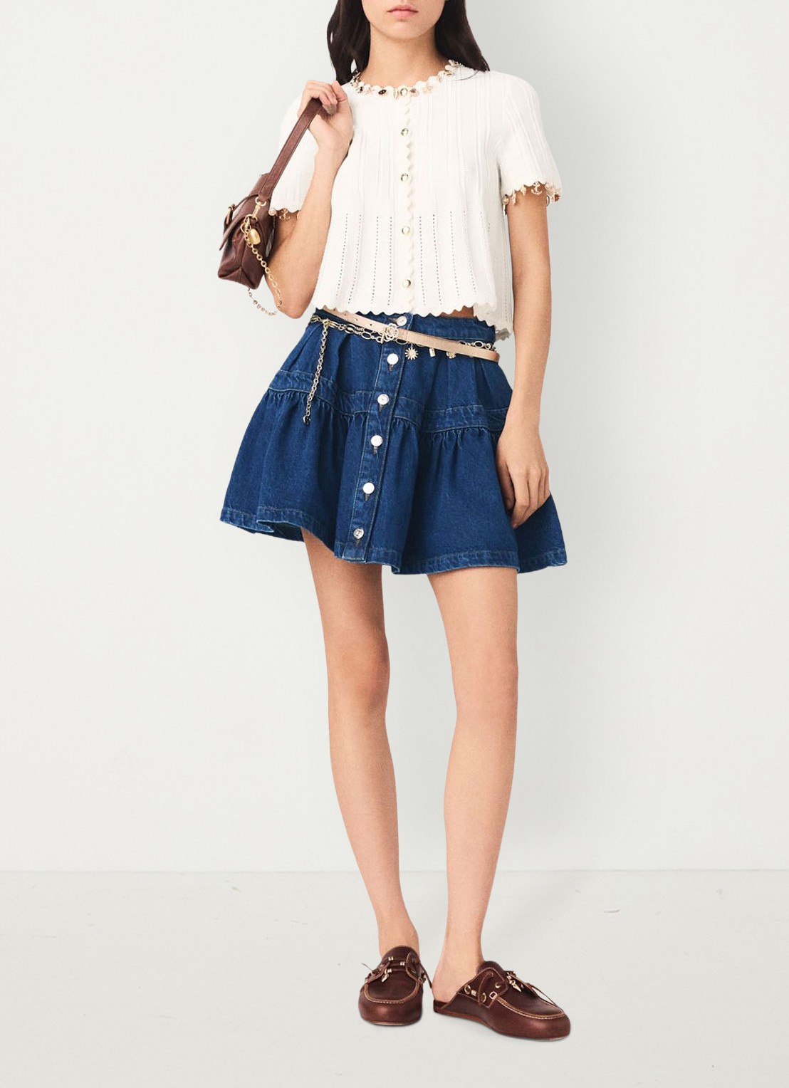 Maje Mishell ribgebreide top met strass - voorkant 2 wit