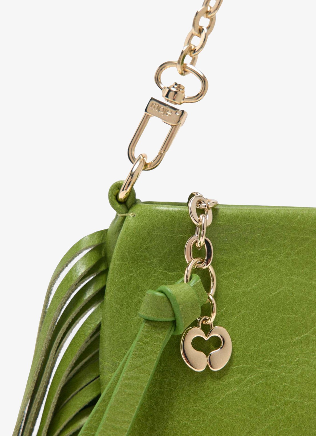 Maje Miss M clutch van leer met franjes - detail 2 groen