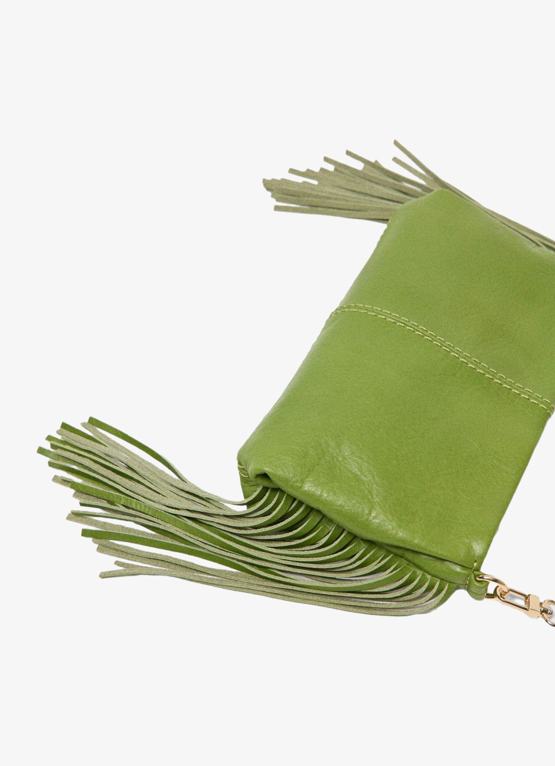 Maje Miss M clutch van leer met franjes - detail 3 groen