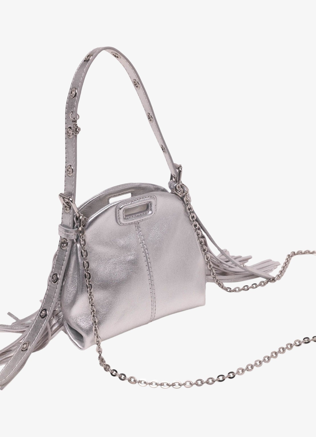 Maje Miss M handtas van schapenleer met afneembare schouderriem - detail 3 zilver