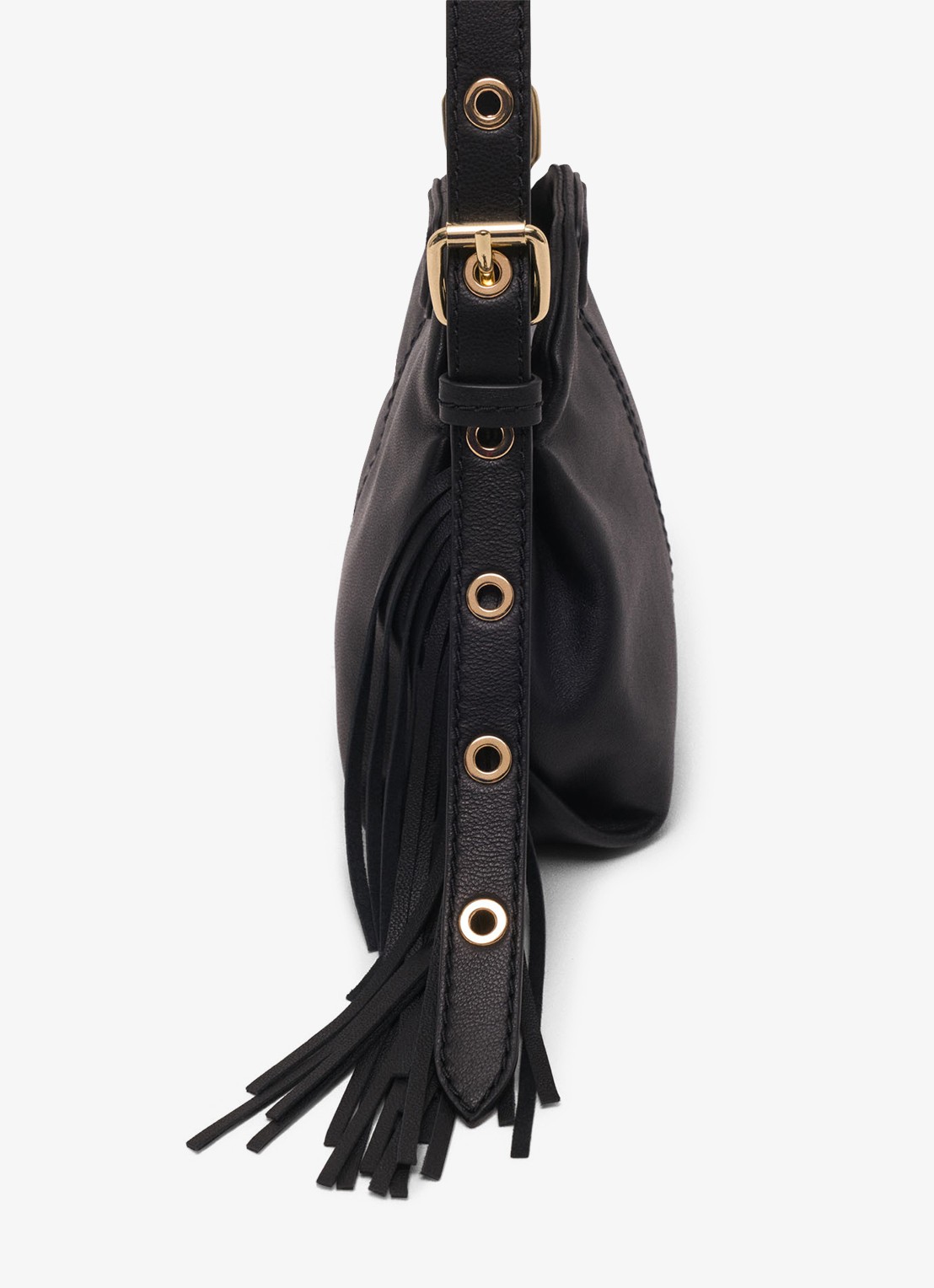 Maje Miss M Micro schoudertas van leer met verstelbare schouderriem - detail 5 jeans