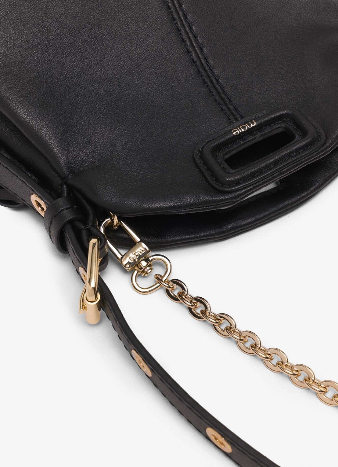 Maje Miss M Micro schoudertas van leer met verstelbare schouderriem - detail 6 jeans