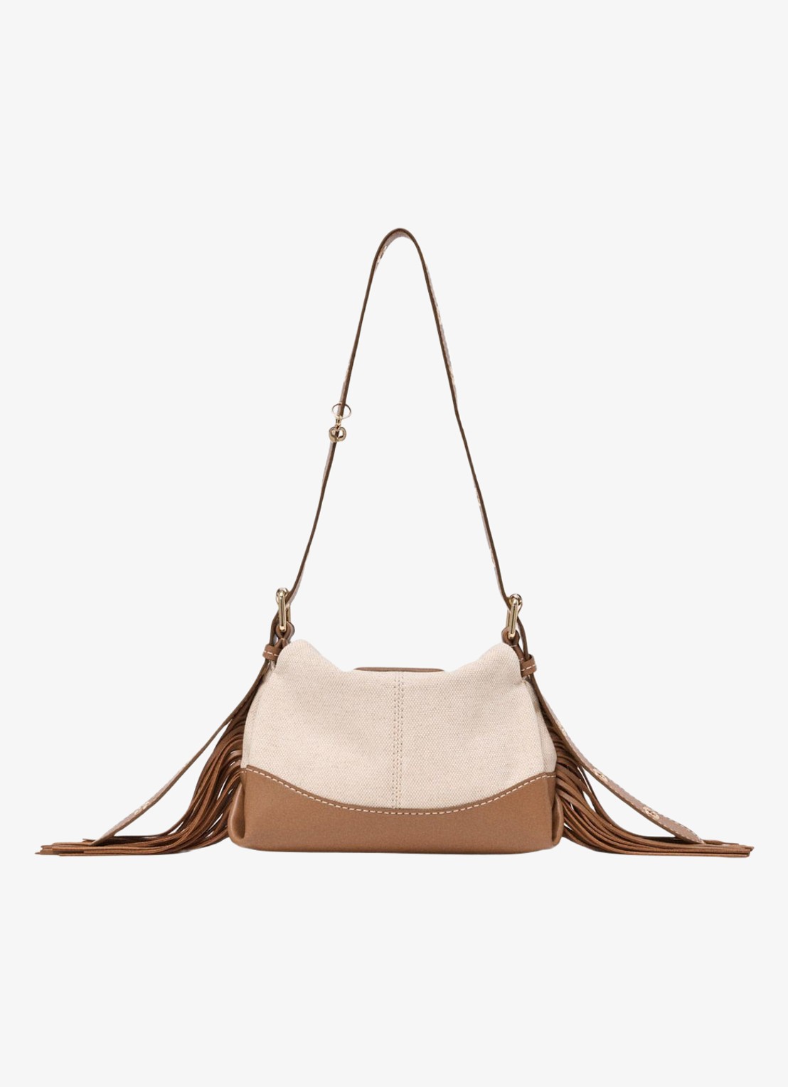 Maje Miss M Mini tas van canvas en leer - achterkant 5 moca / wit