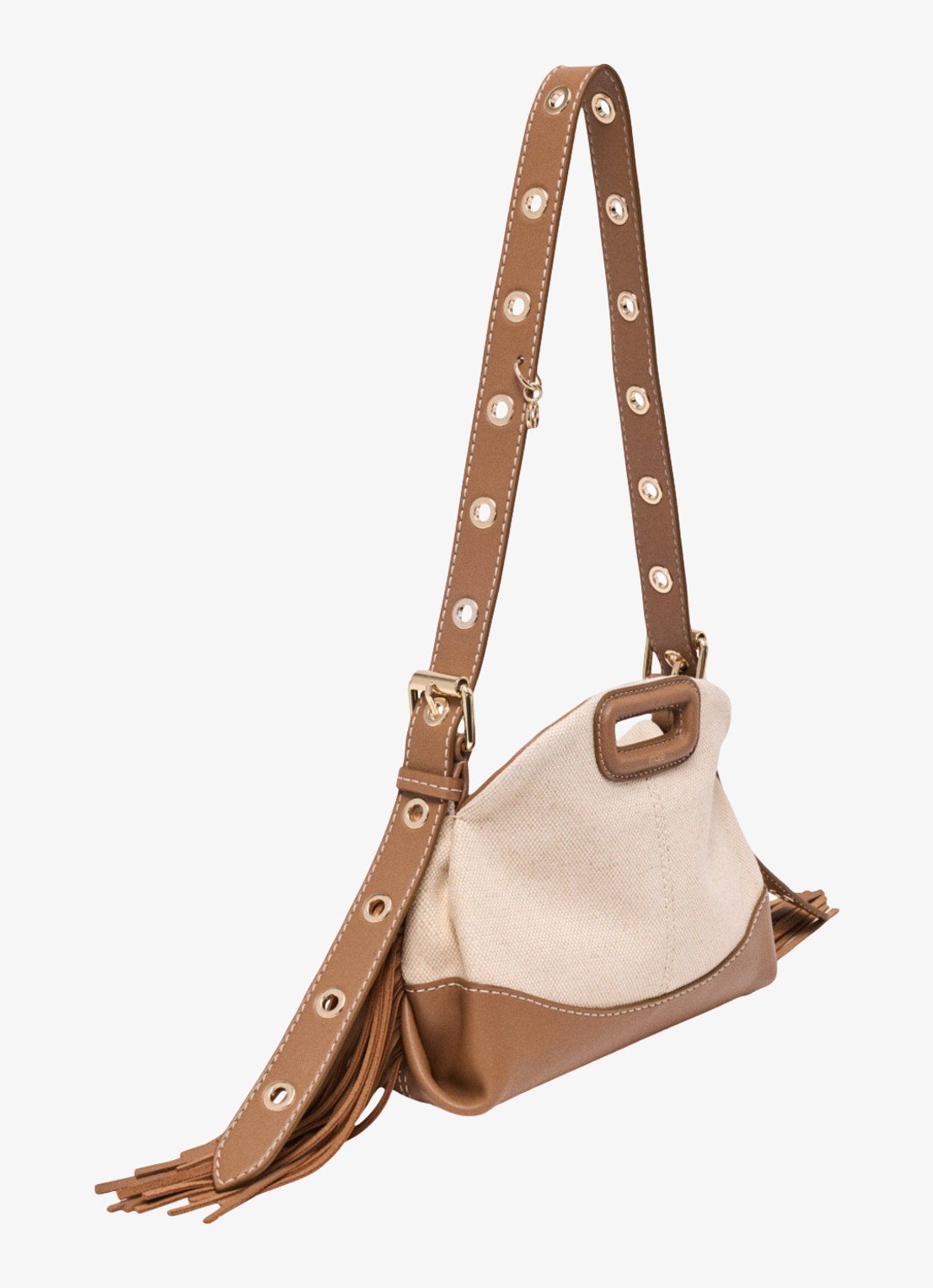 Maje Miss M Mini tas van canvas en leer - detail 2 moca / wit