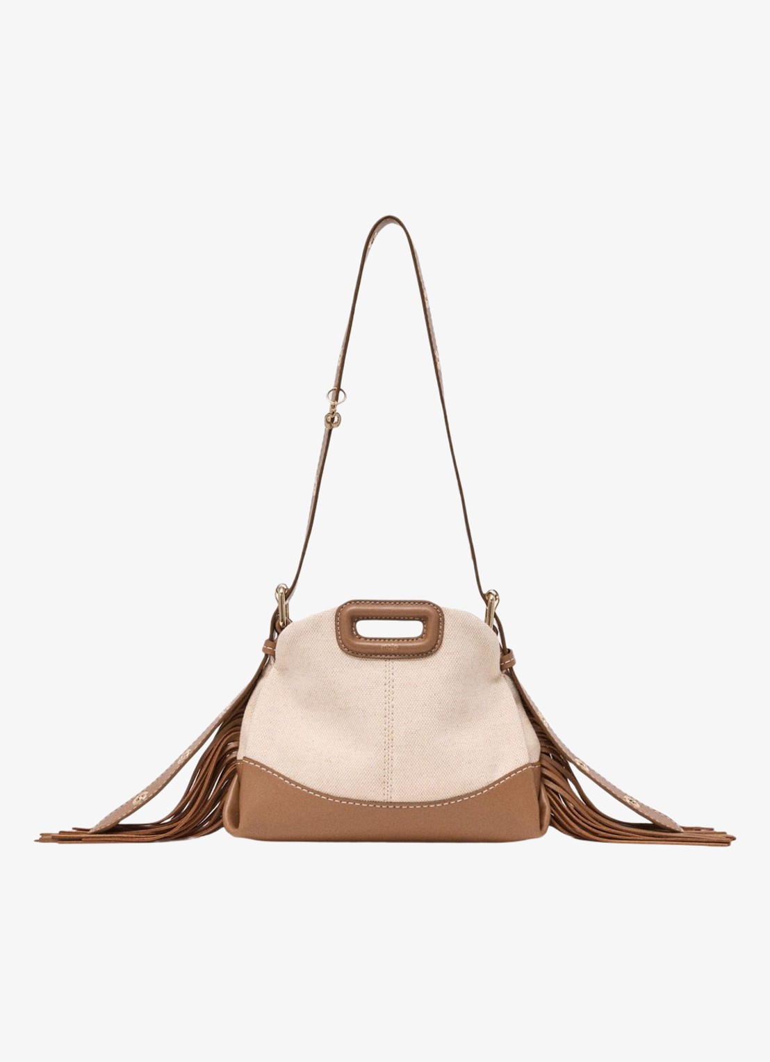 Maje Miss M Mini tas van canvas en leer - voorkant 6 moca / wit