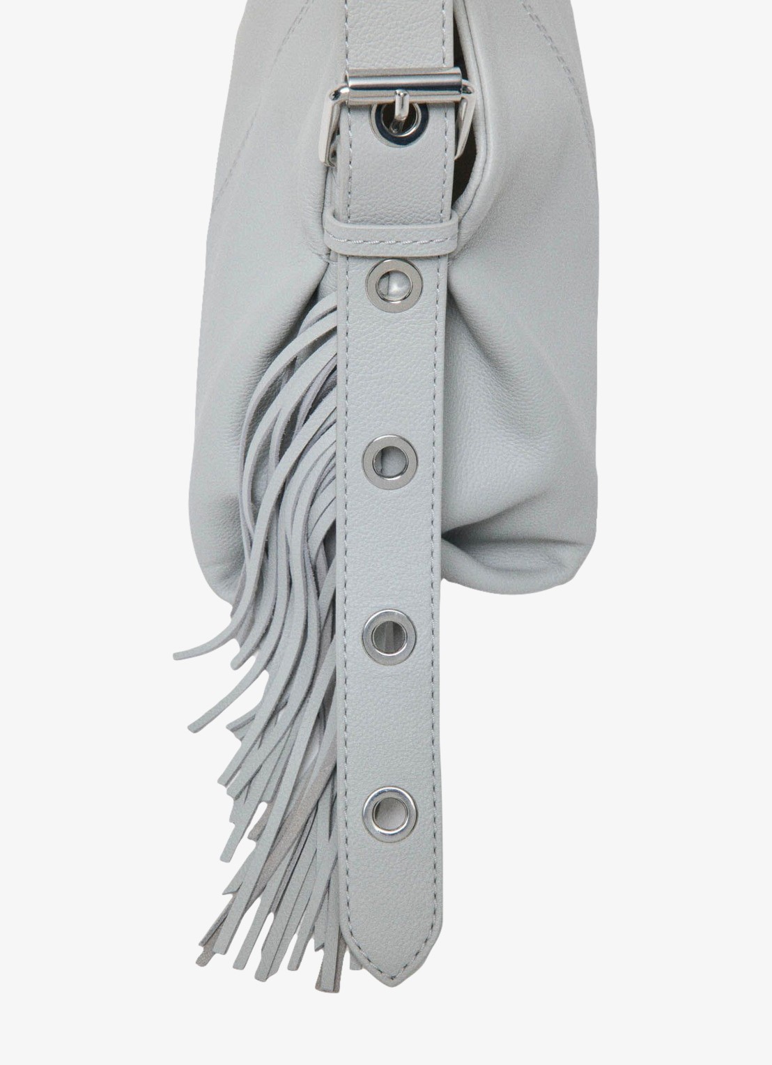 Maje Miss M schoudertas van leer met franjes - detail 5 grijs