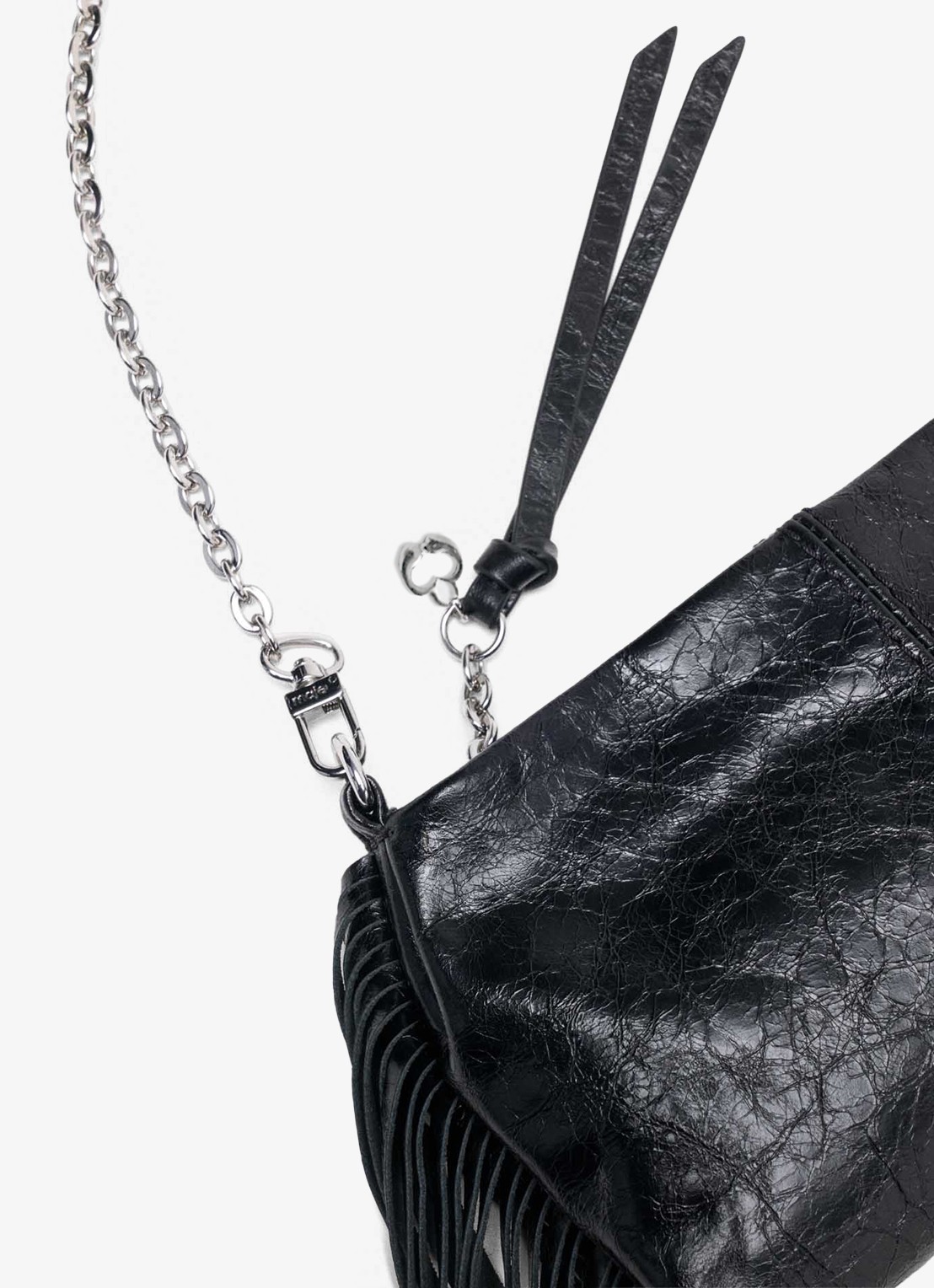 Maje Miss M schoudertas van leer met franjes - detail 3 jeans