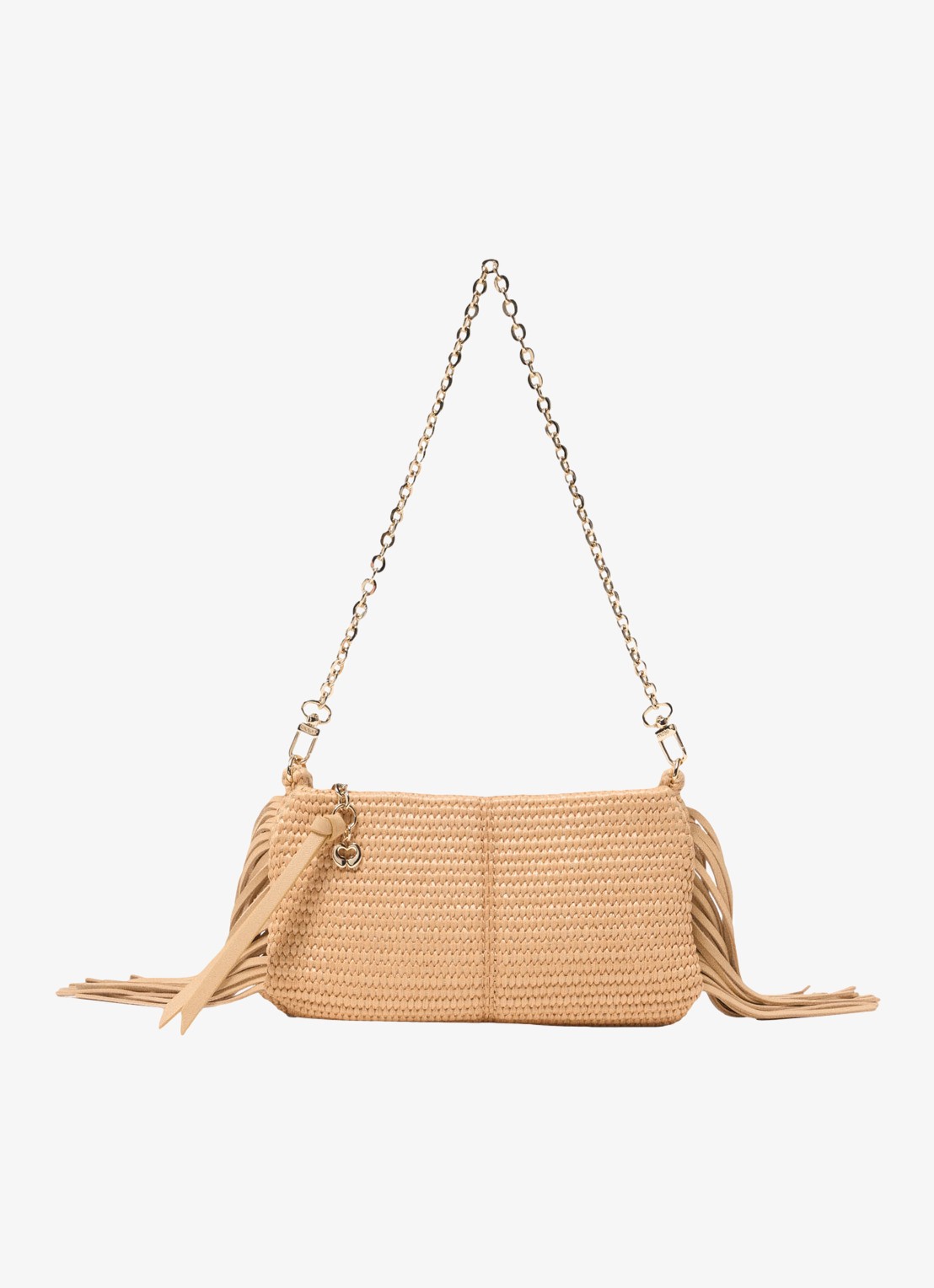 Maje Miss M schoudertas van leer met gevlochten detail  - voorkant beige