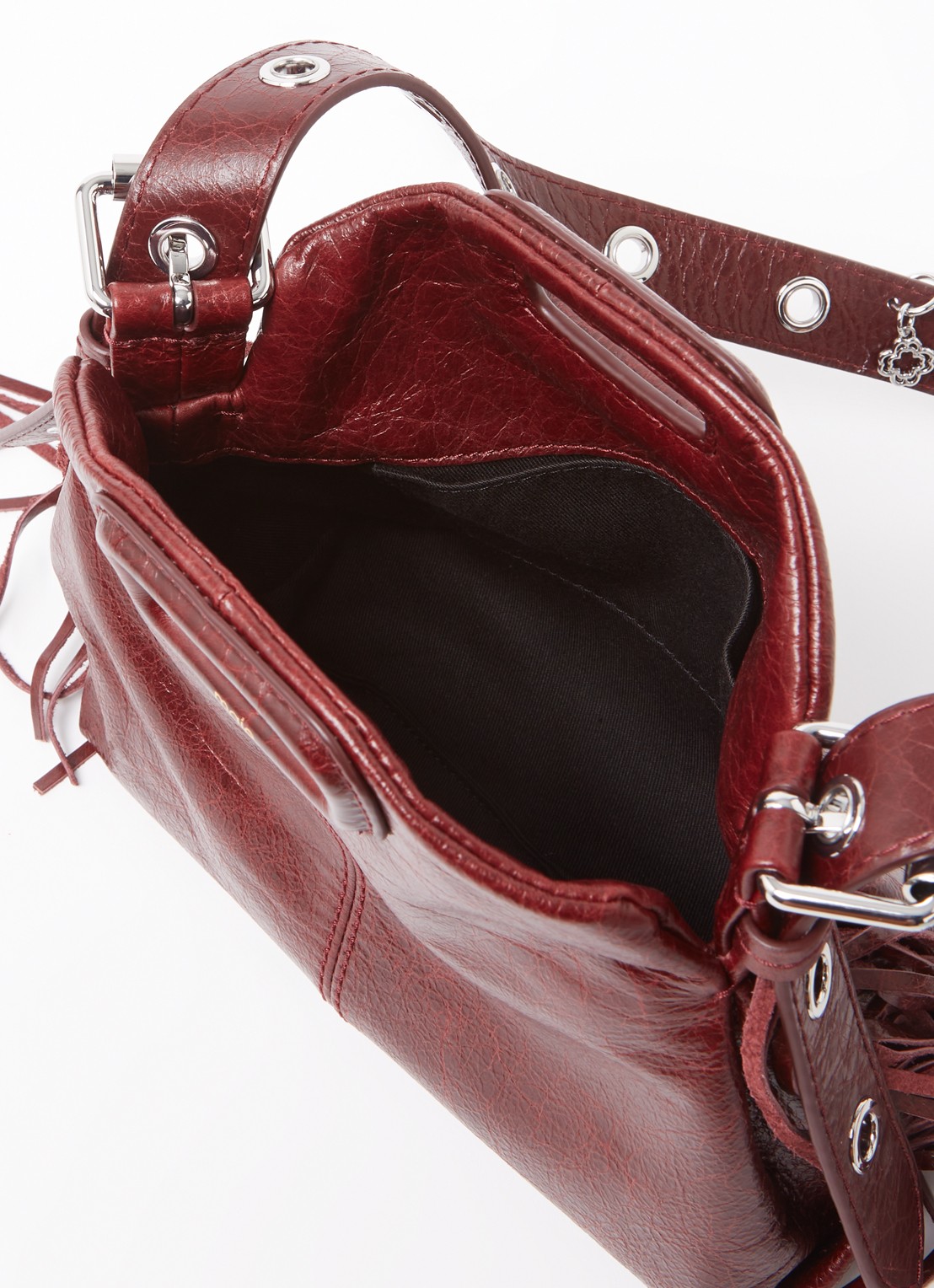 Maje Miss M schoudertas van leer - detail bordeauxrood