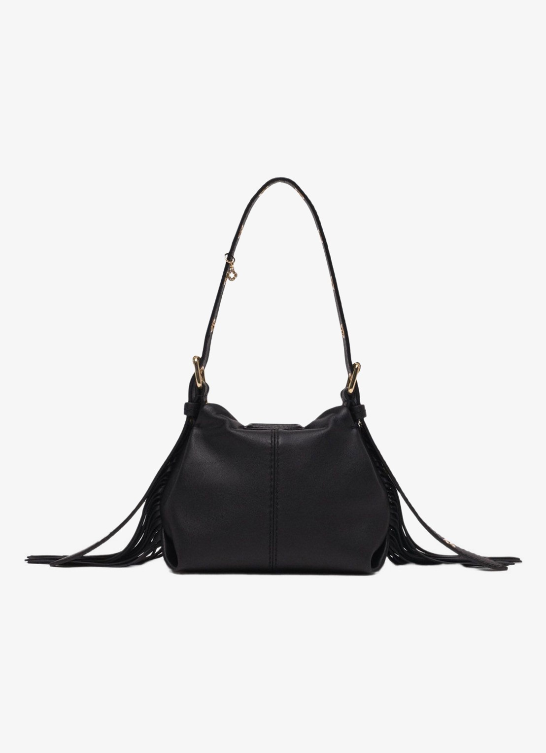 Maje Miss M Small schoudertas van schapenleer met franjes - detail zwart