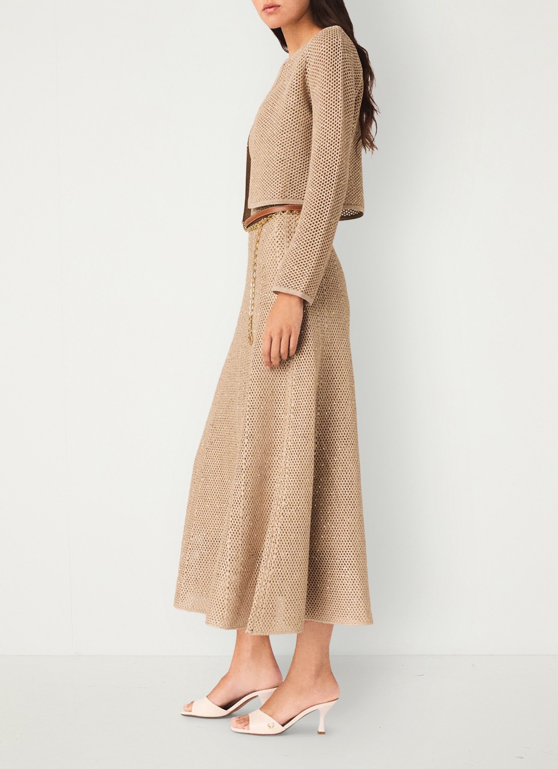 Maje Opengebreid vest met pailletten - detail 5 beige
