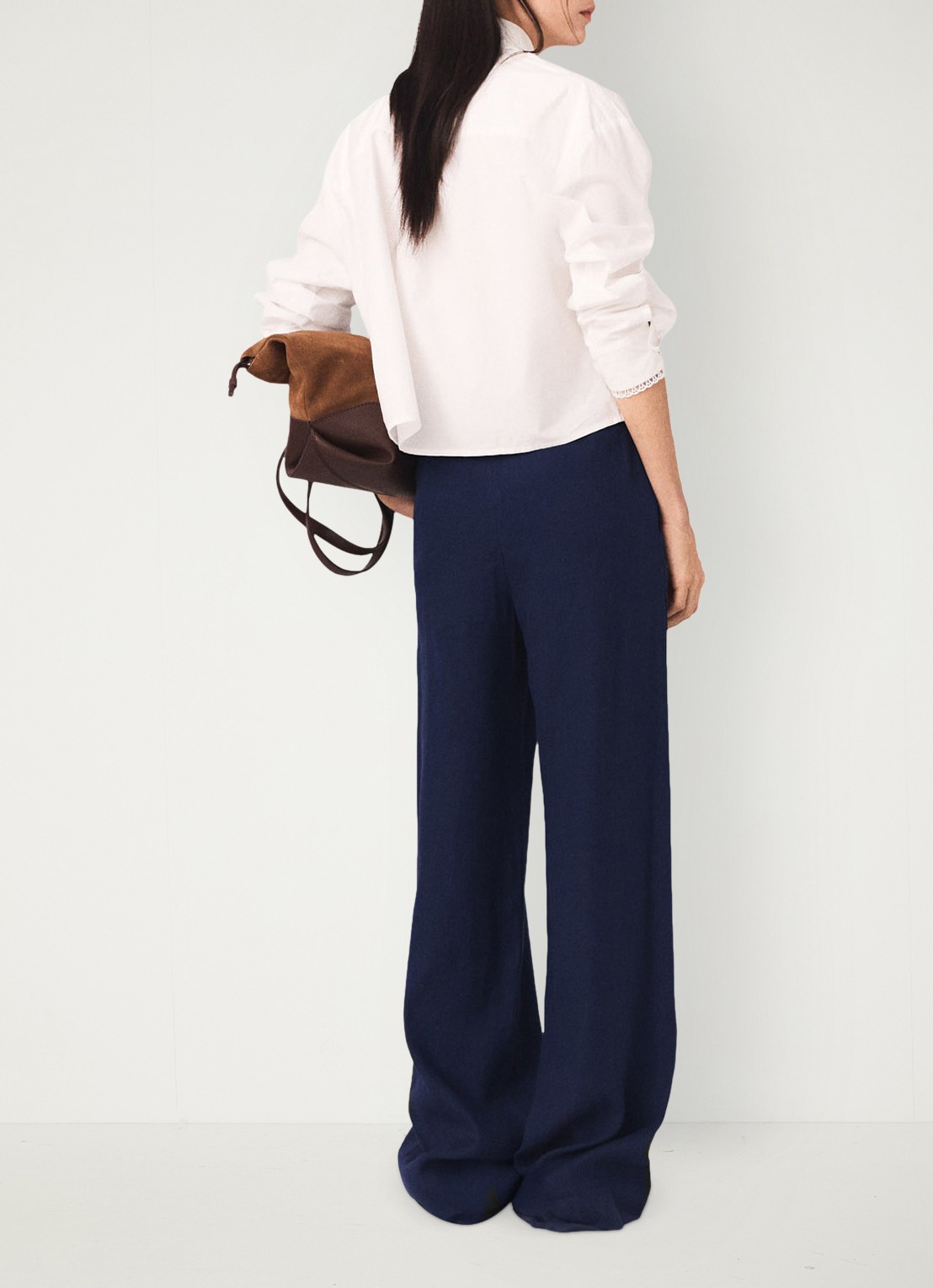 Maje Palin high waist loose fit pantalon in linnenblend - achterkant 7 donkerblauw