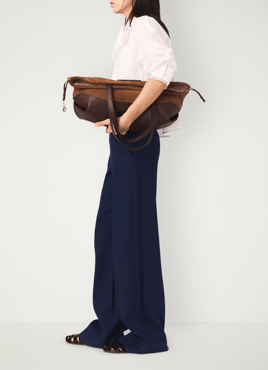 Maje Palin high waist loose fit pantalon in linnenblend - detail 2 donkerblauw