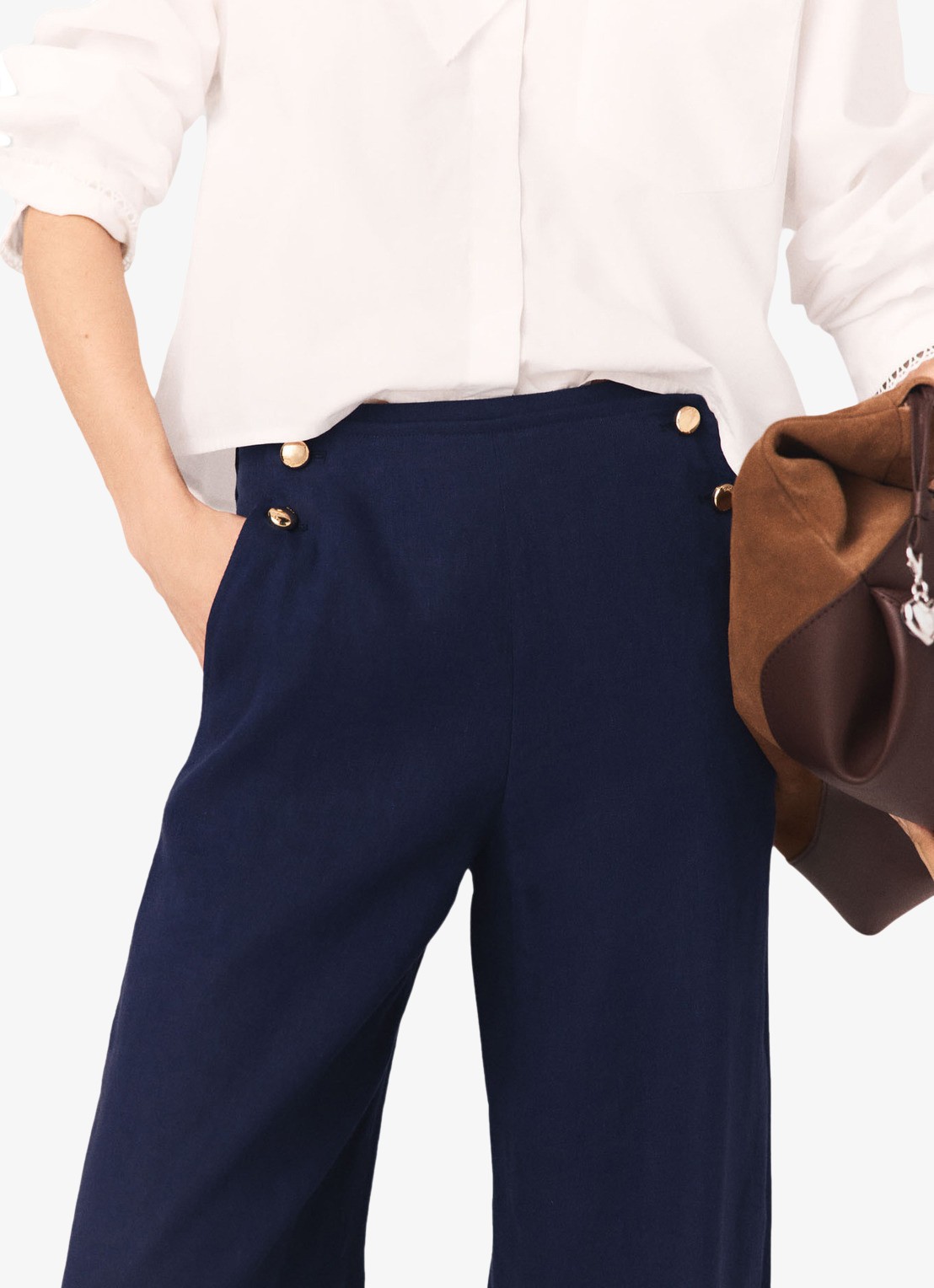 Maje Palin high waist loose fit pantalon in linnenblend - detail 4 donkerblauw