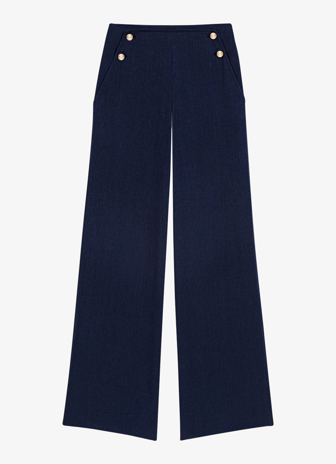 Maje Palin high waist loose fit pantalon in linnenblend - voorkant 5 donkerblauw