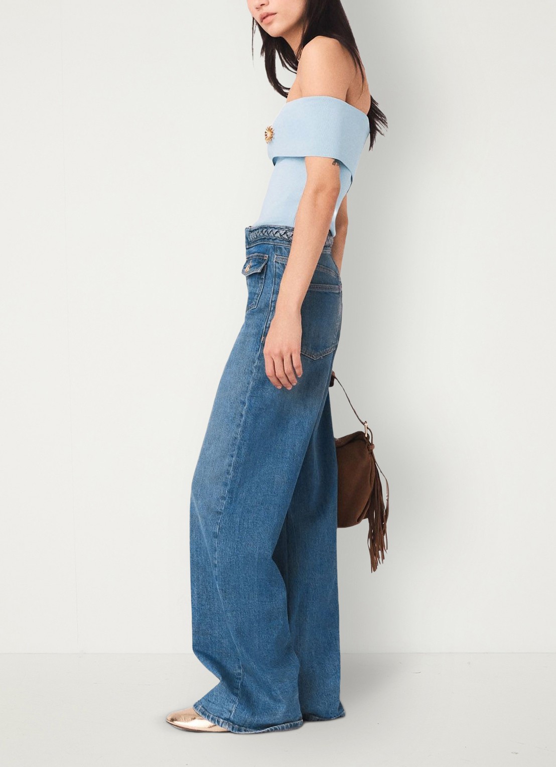 Maje Pantivick loose fit jeans met medium wassing - detail 4 donkerblauw