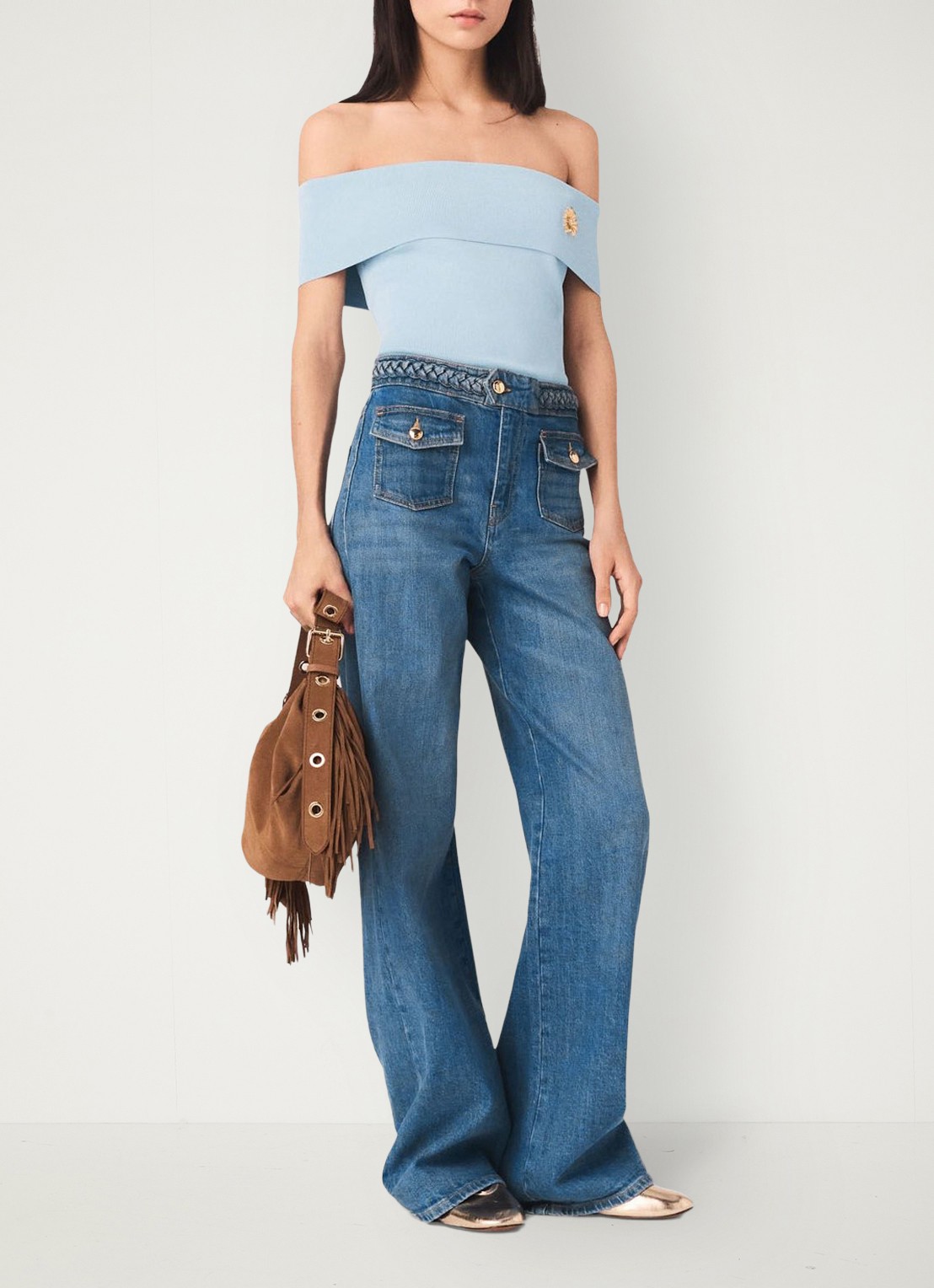 Maje Pantivick loose fit jeans met medium wassing - voorkant 2 donkerblauw