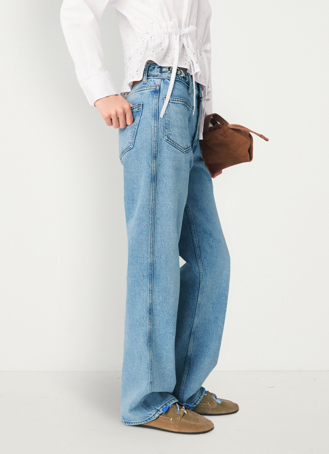 Maje Pantro high waist straight leg jeans met lichte wassing - detail 5 donkerblauw