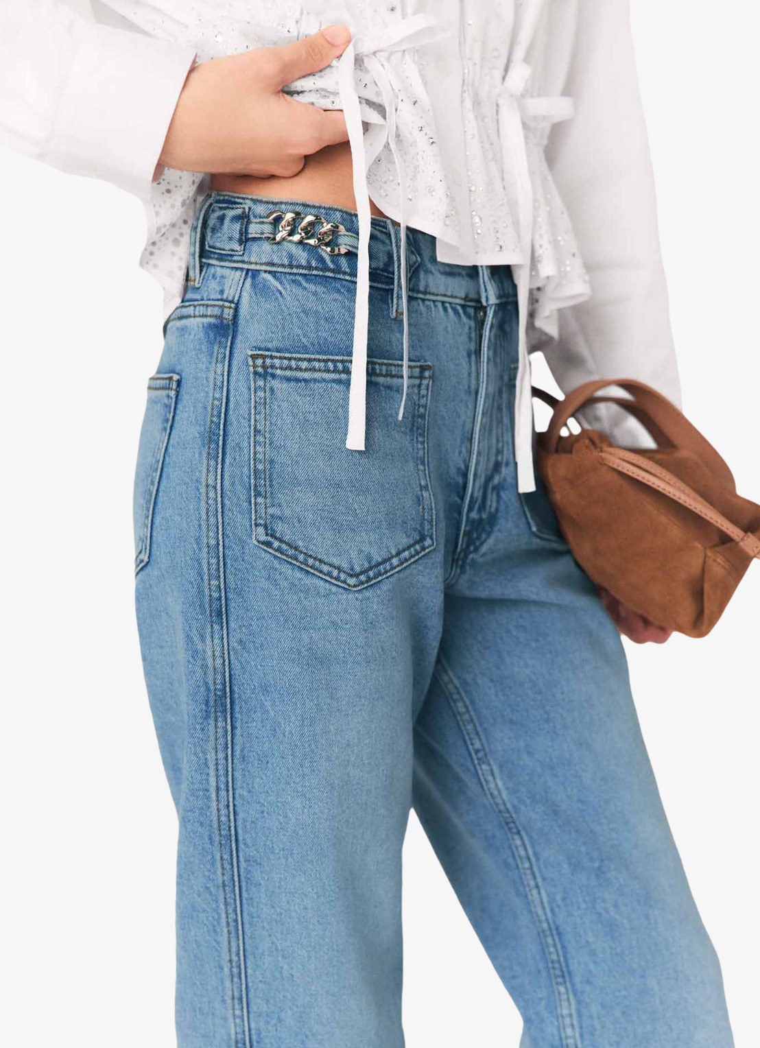 Maje Pantro high waist straight leg jeans met lichte wassing - detail 6 donkerblauw