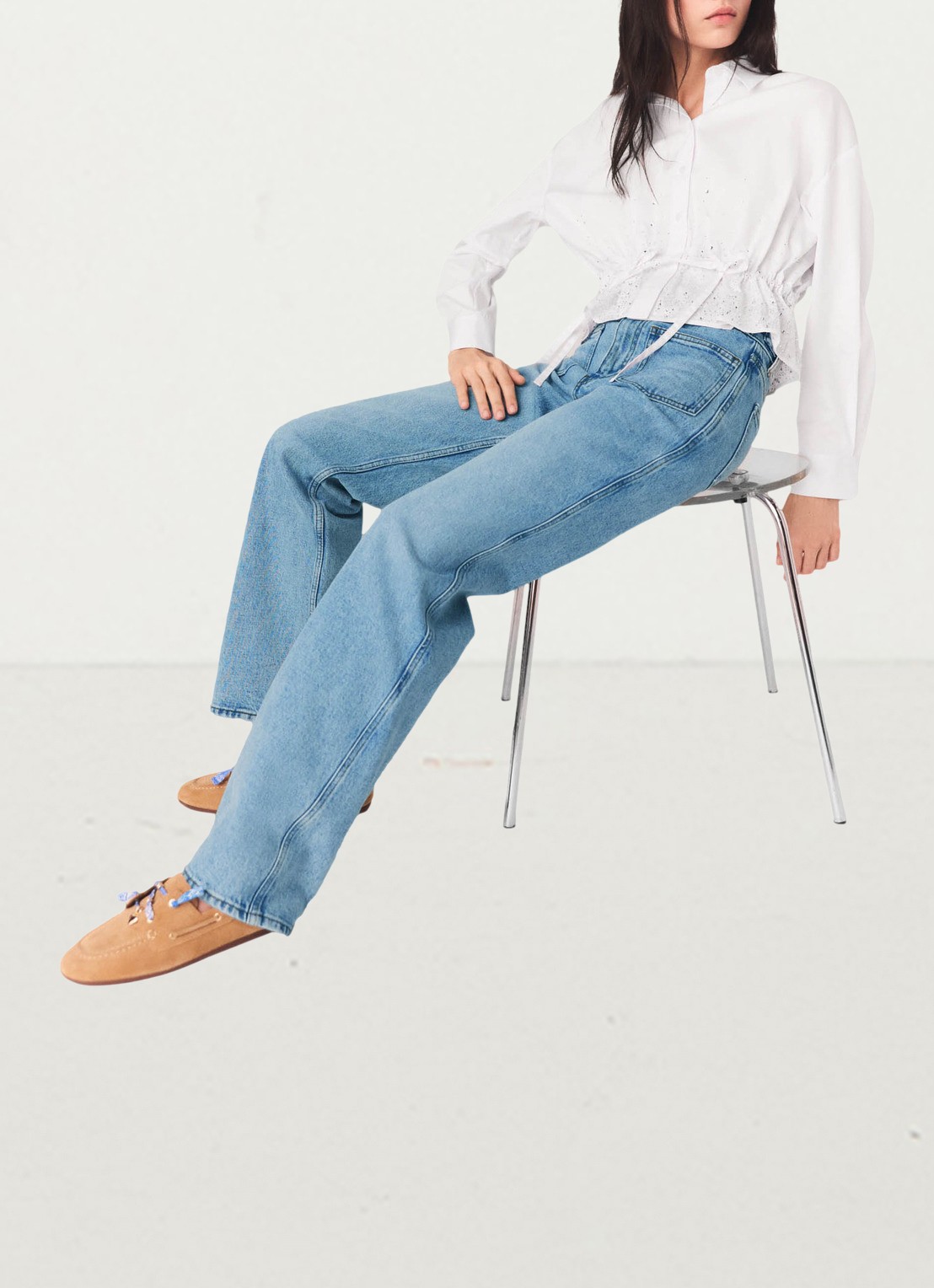 Maje Pantro high waist straight leg jeans met lichte wassing - detail 8 donkerblauw
