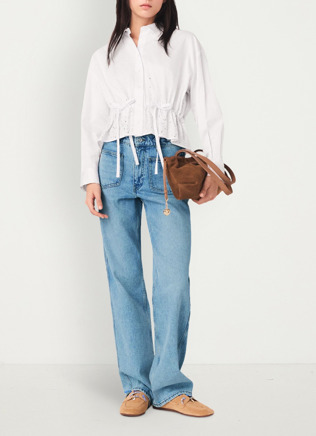 Maje Pantro high waist straight leg jeans met lichte wassing - voorkant 2 donkerblauw