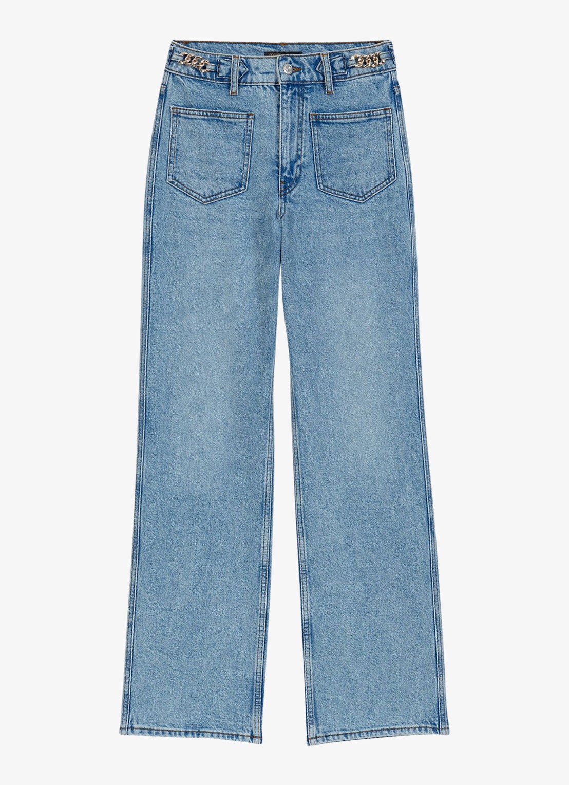 Maje Pantro high waist straight leg jeans met lichte wassing - voorkant 3 donkerblauw