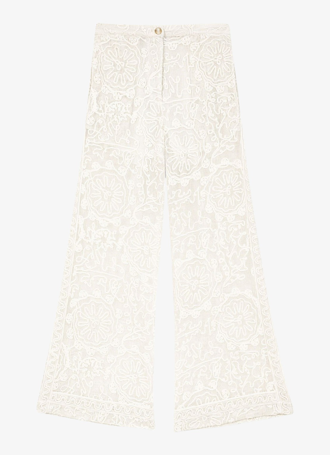 Maje Paros high waist wide fit pantalon met borduring - voorkant 6 beige