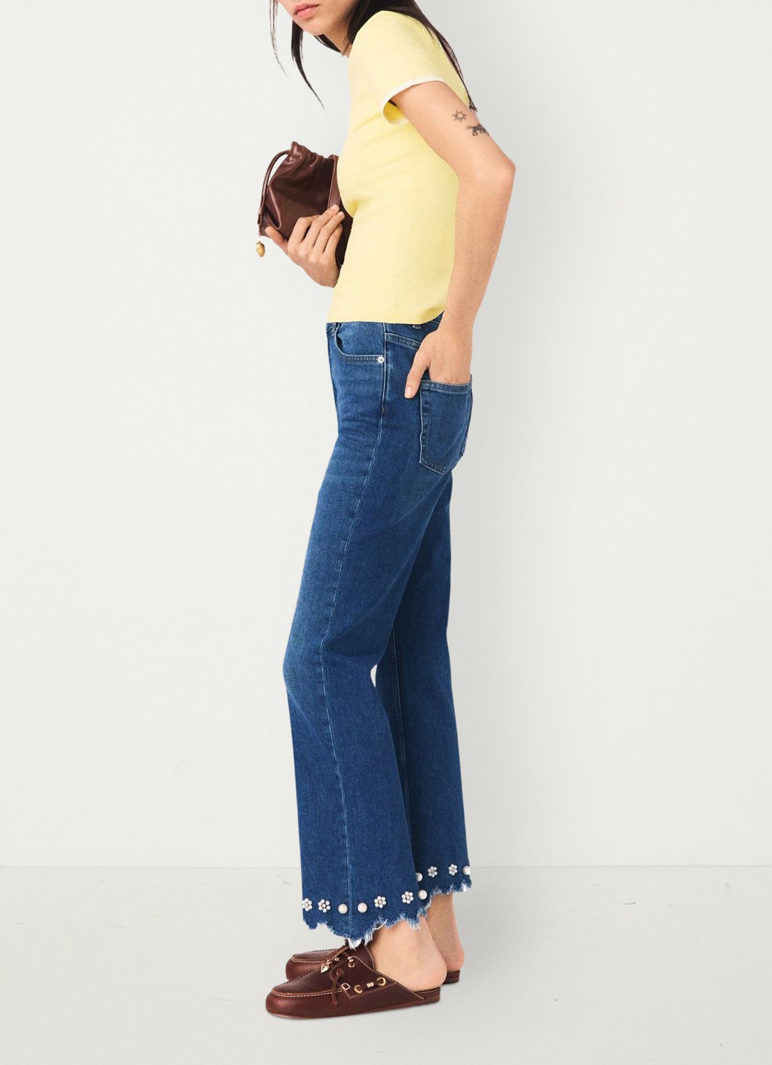 Maje Passionpearl straight fit jeans met kralendecoratie - detail 3 donkerblauw