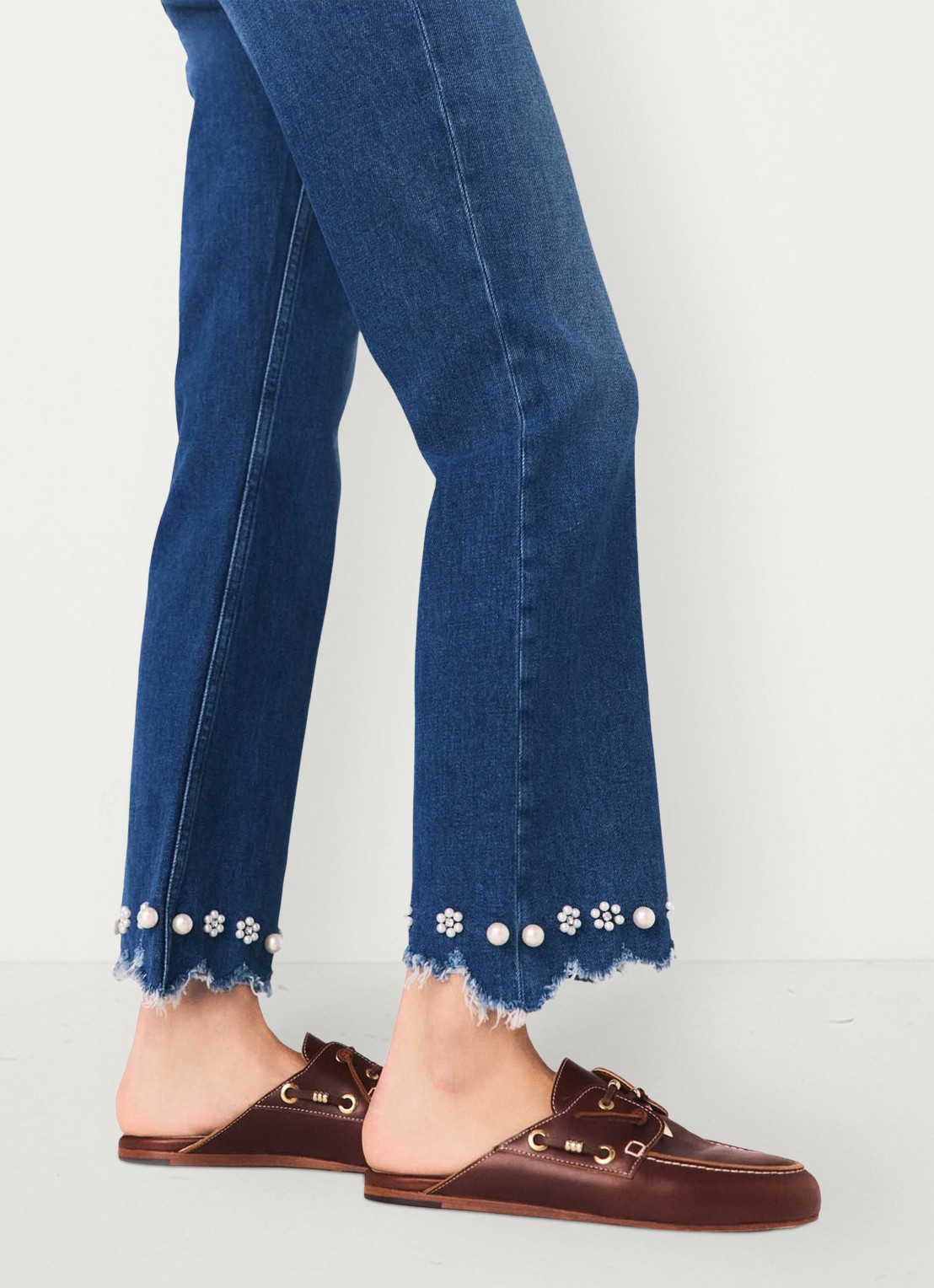 Maje Passionpearl straight fit jeans met kralendecoratie - detail 7 donkerblauw